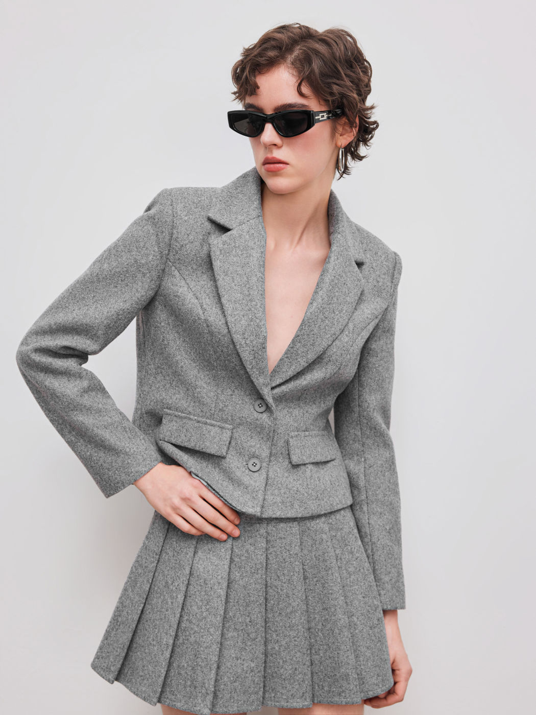 Wool-look Notched Collar Blazer