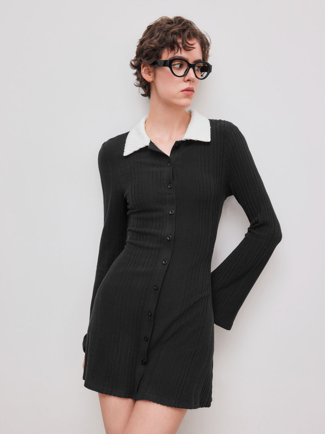 Collar Button Up Mini Dress