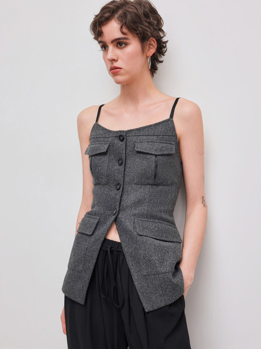 Tweed Scoop Neckline Split Cami Oberteil