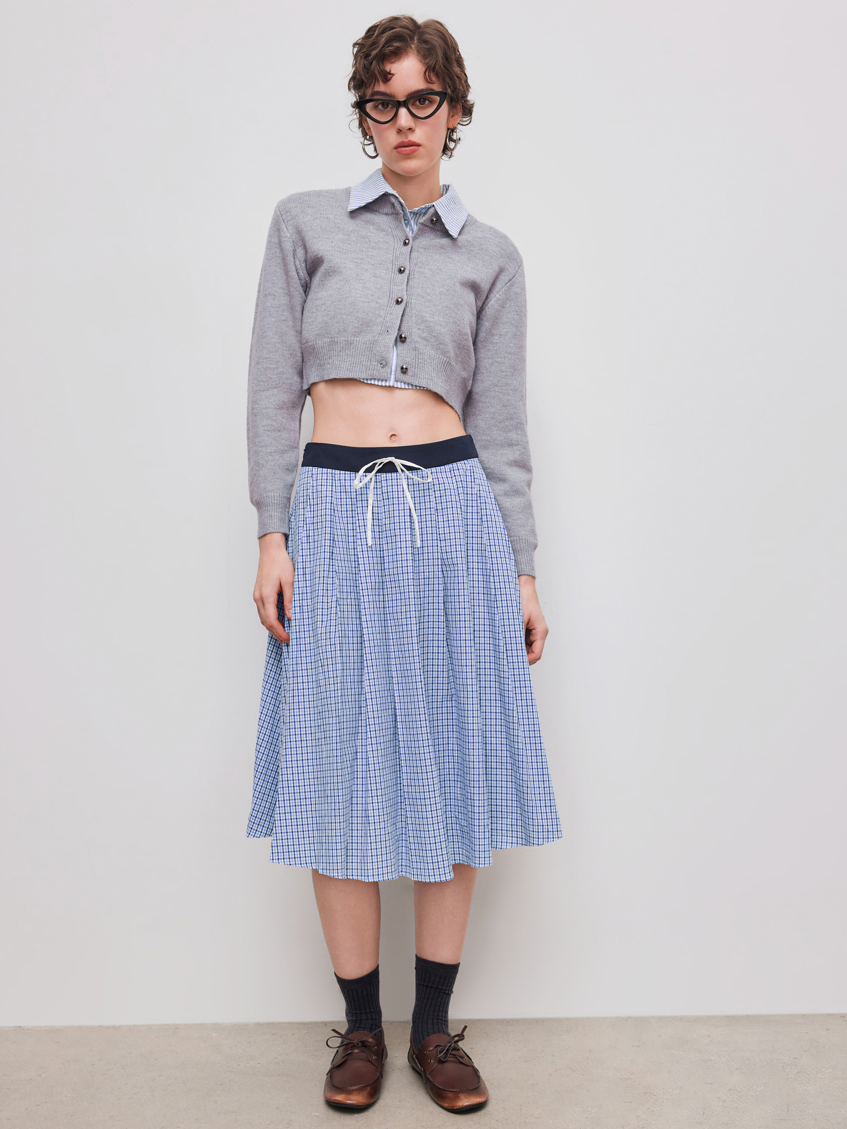 Woven 100% Cotton Mid Rise Check Pleated Maxi Skirt For School