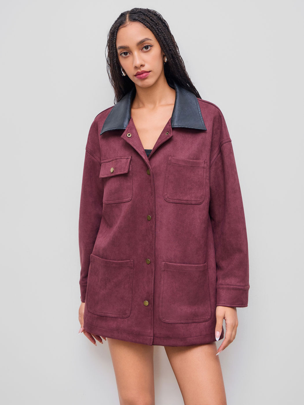 Suede Collar Two Tone Oversized Jacket