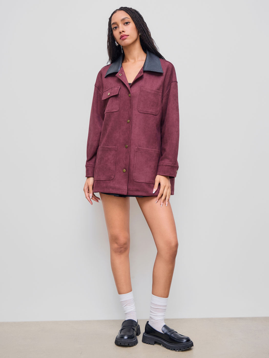 Suede Collar Two Tone Oversized Jacket