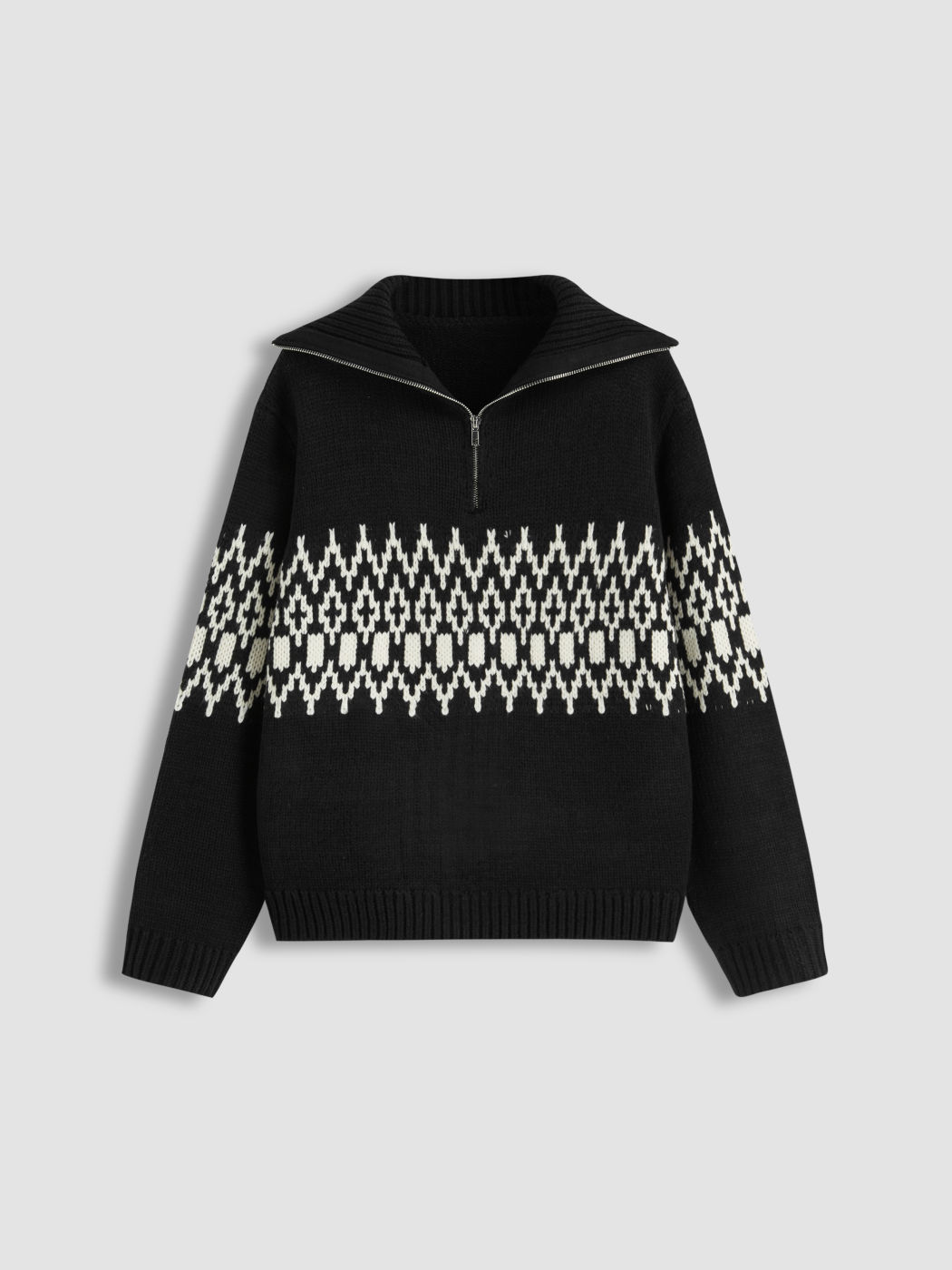 Knit Geometric Half Zip Oversized Sweater