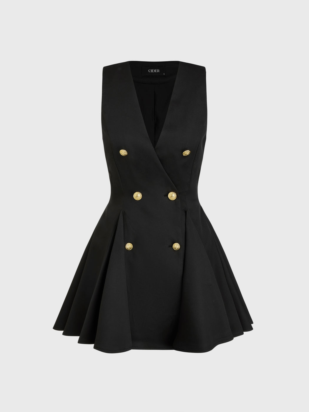 Mini abito con scollo a V e bottoni solidi con orlo a balze