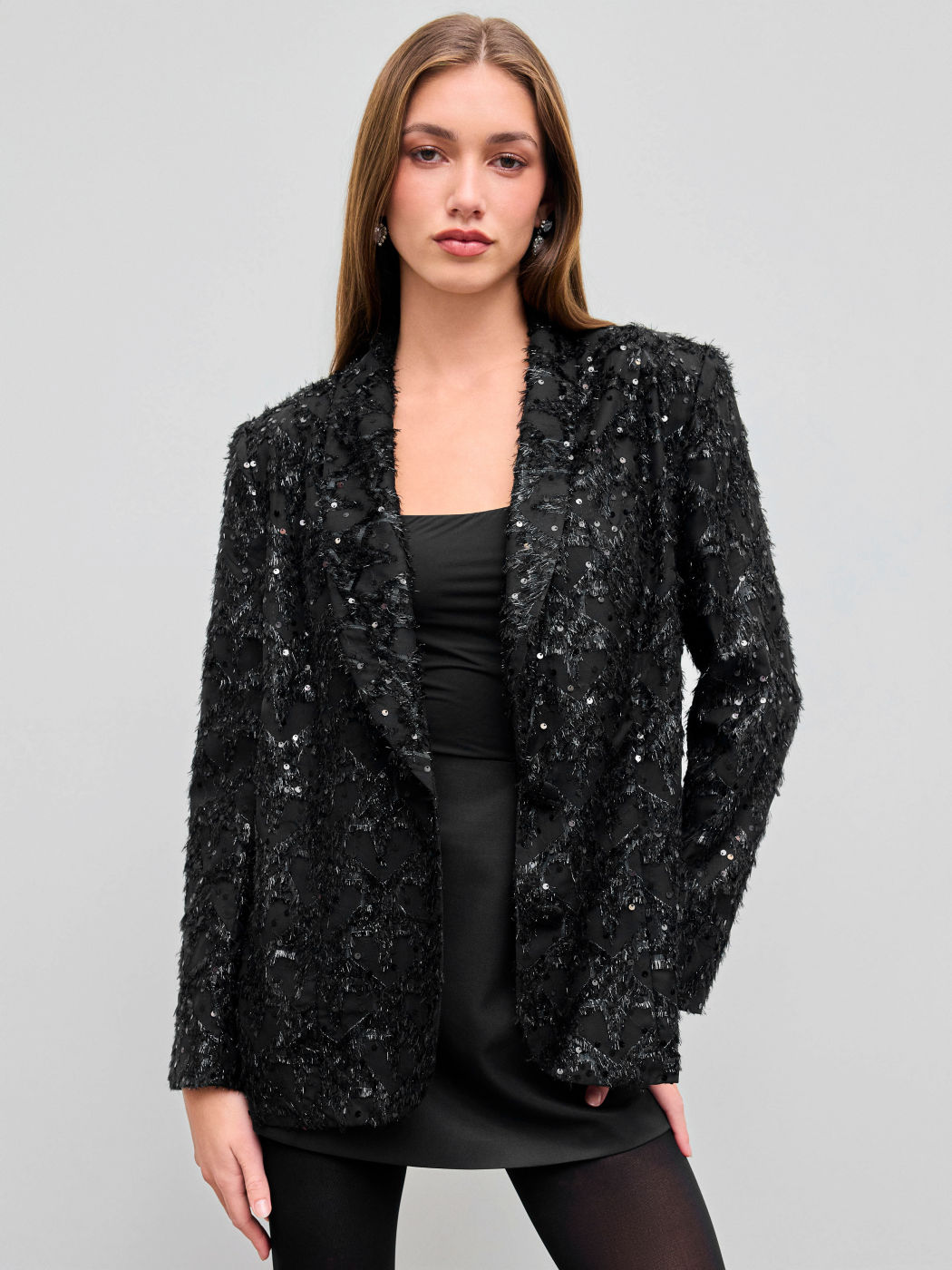 Pailletten Oversized Blazer mit Kerbkragen