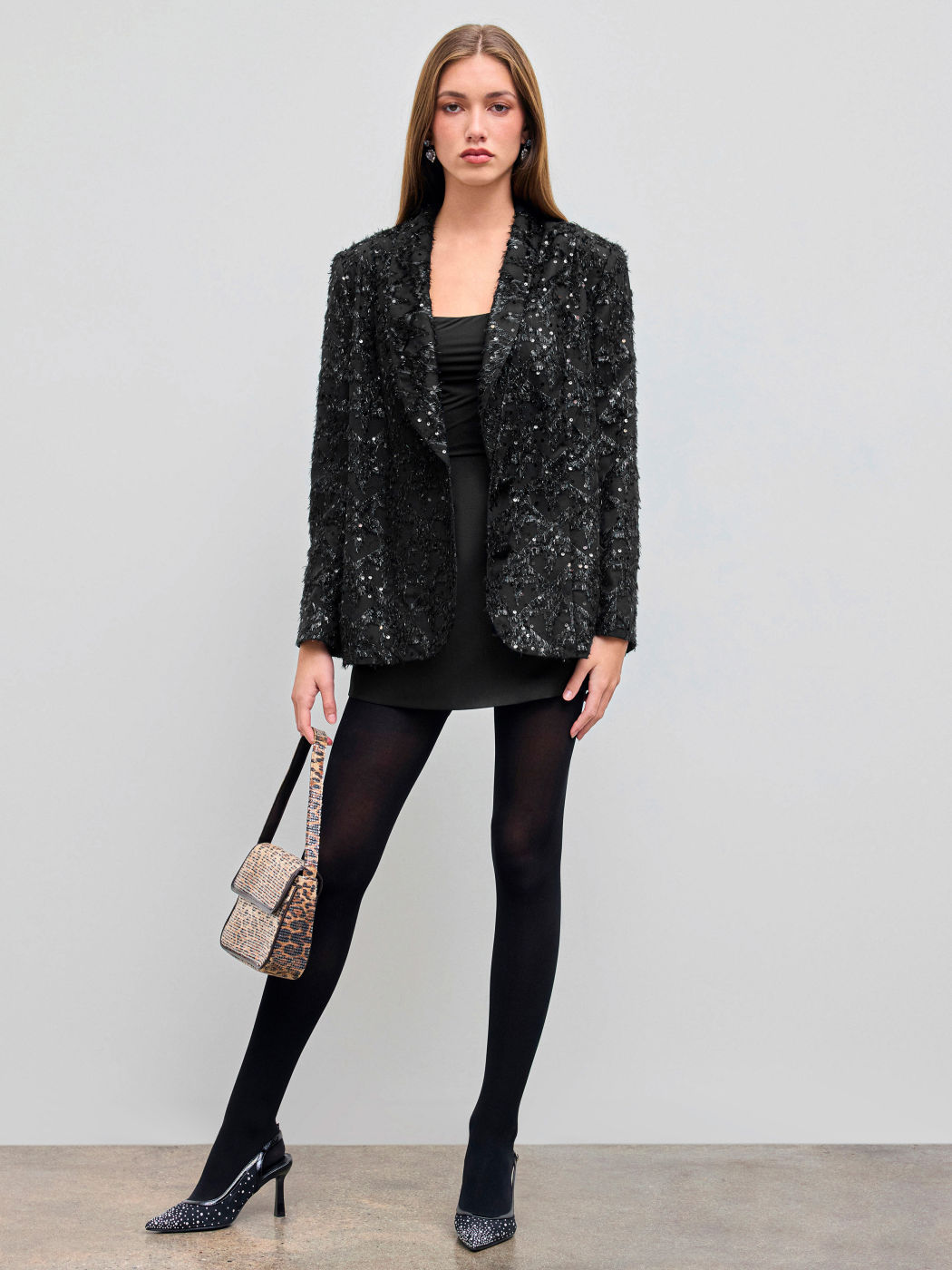 Pailletten Oversized Blazer mit Kerbkragen