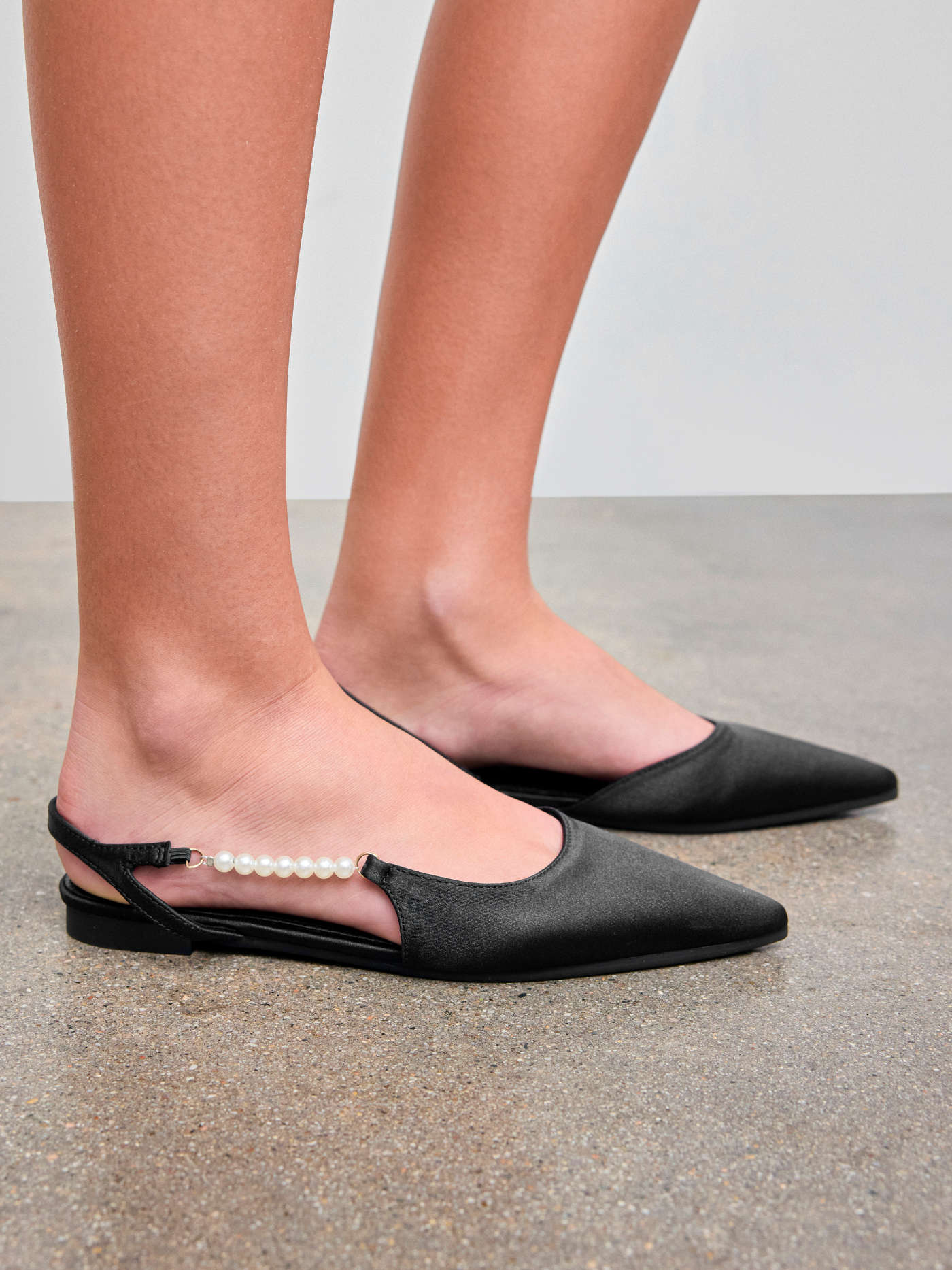 FAUX PEARL POINTED TOE SLINGBACK FLATS