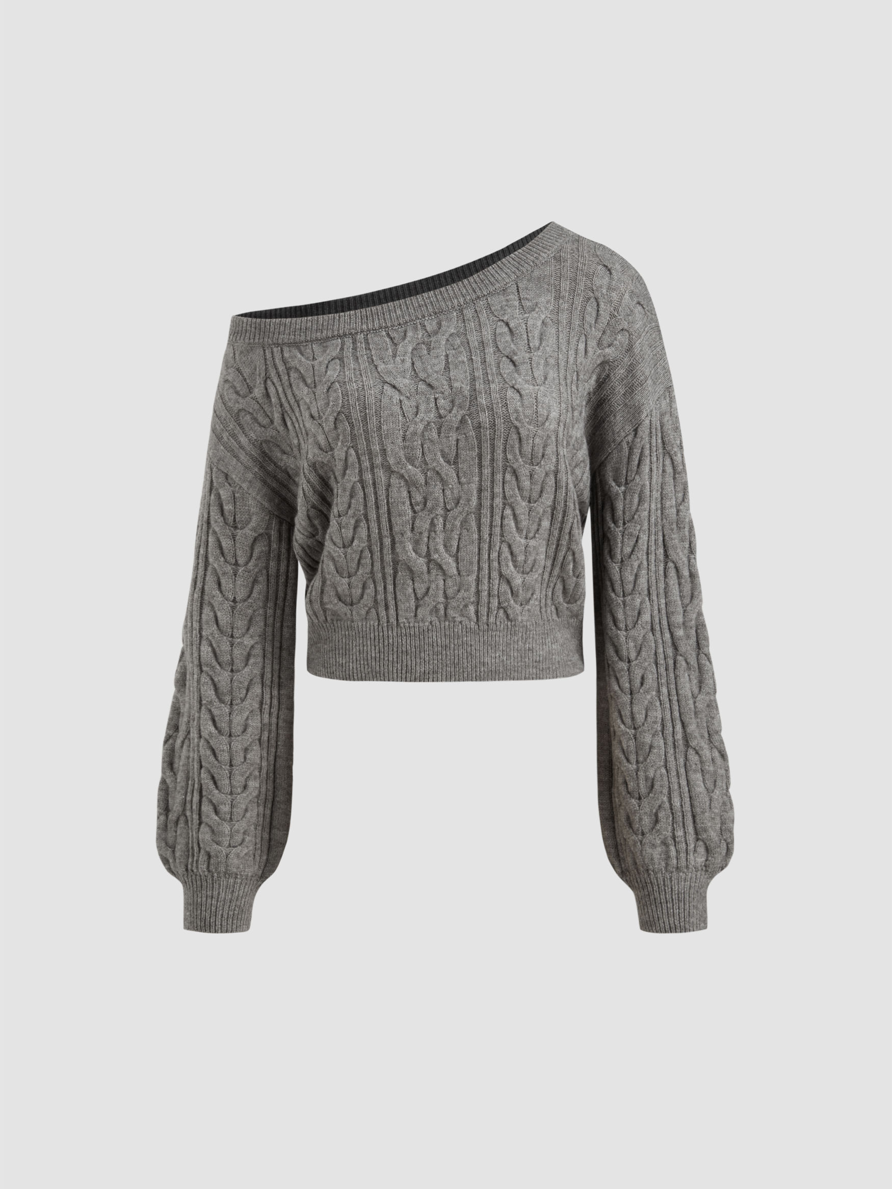 Cable Knit Asymmetrical Neck Oversized Long Sleeve Top