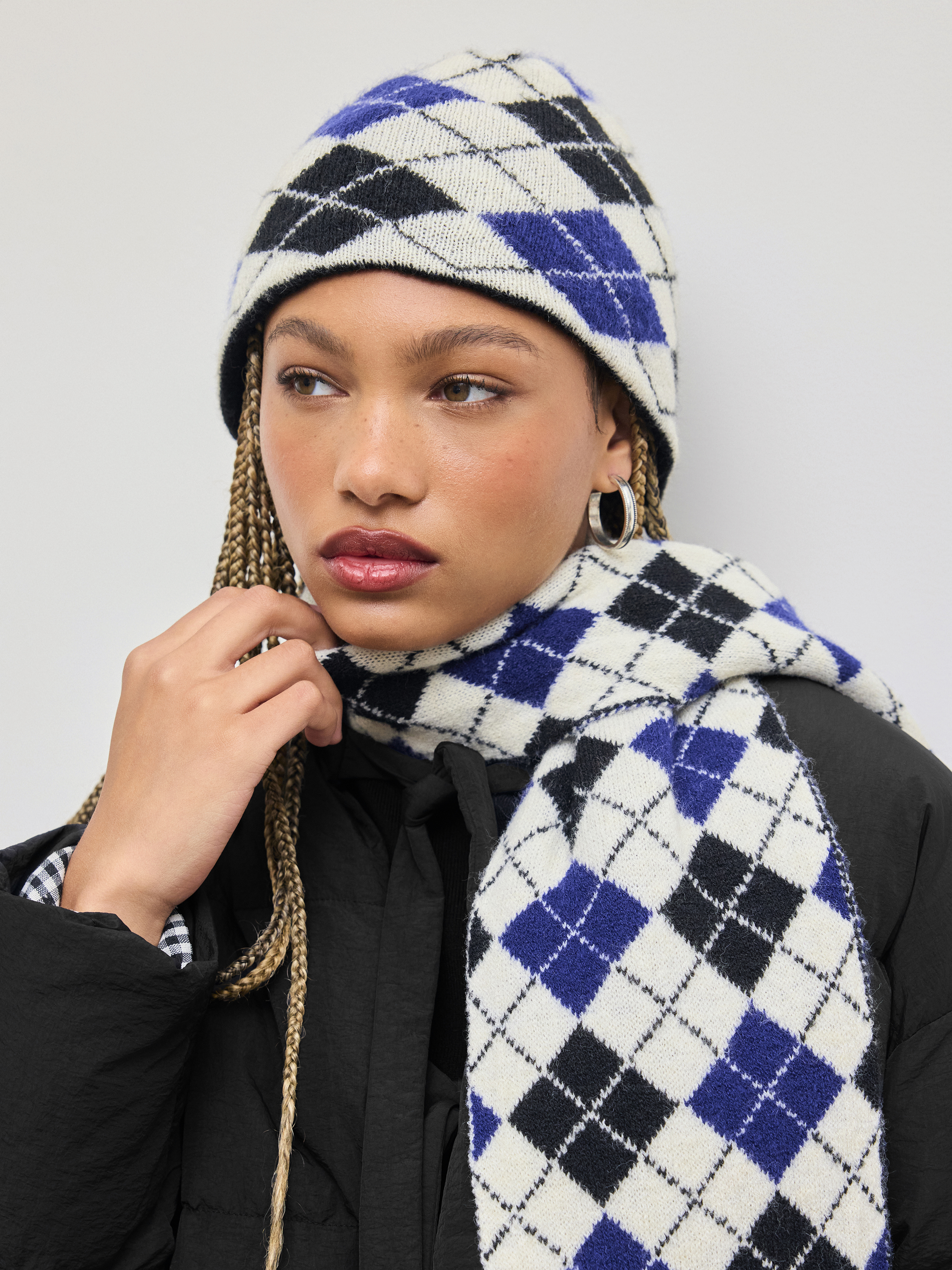 ARGYLE KNITTED BEANIE HAT For School Daily Casual Coffee