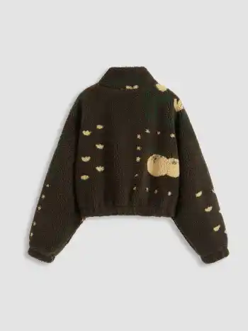 Fleece High Neck Graphic Zipper Jacken
