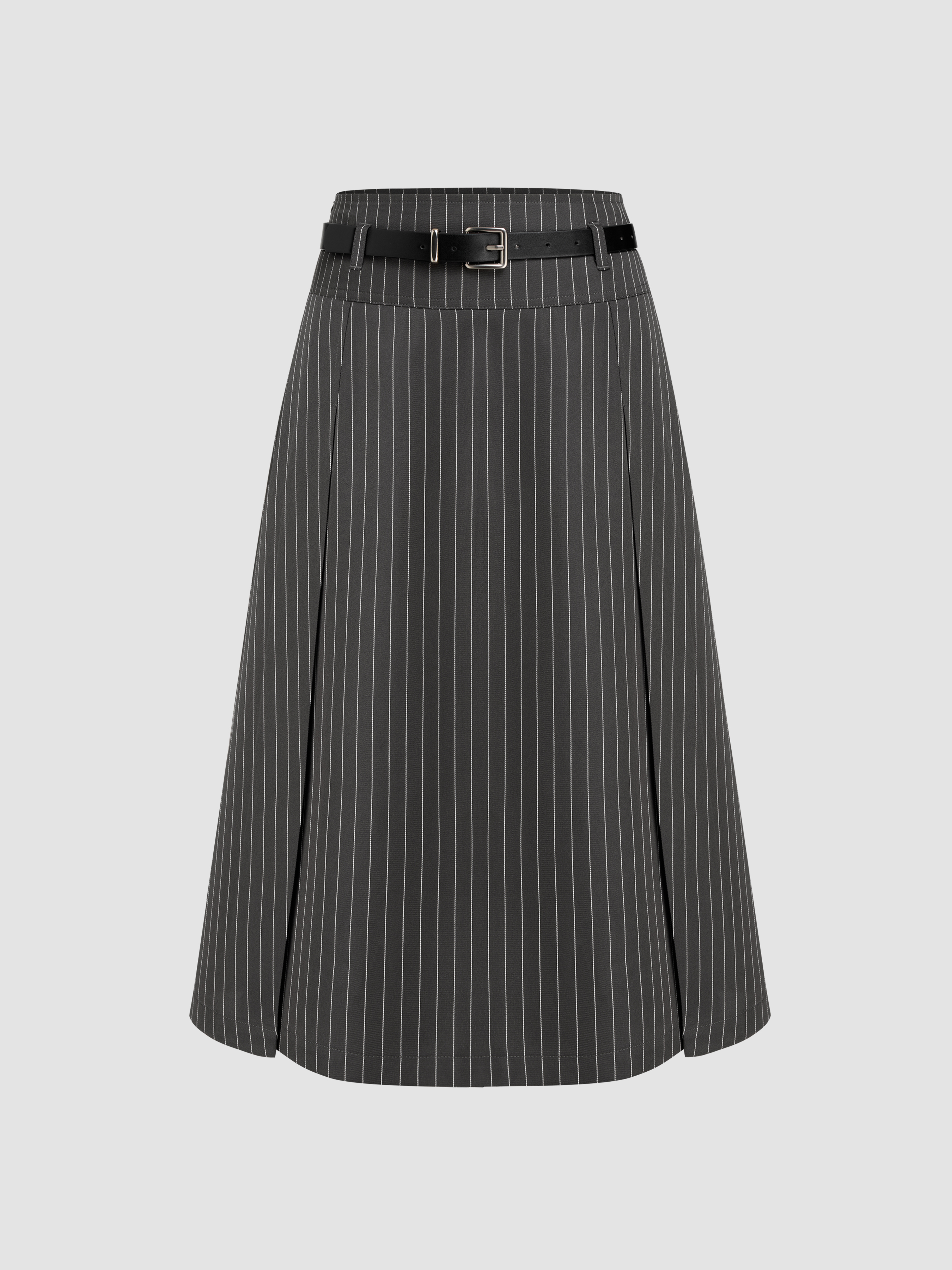 Woven Mid Rise Pleated Zip Through Midi Skirt For Work