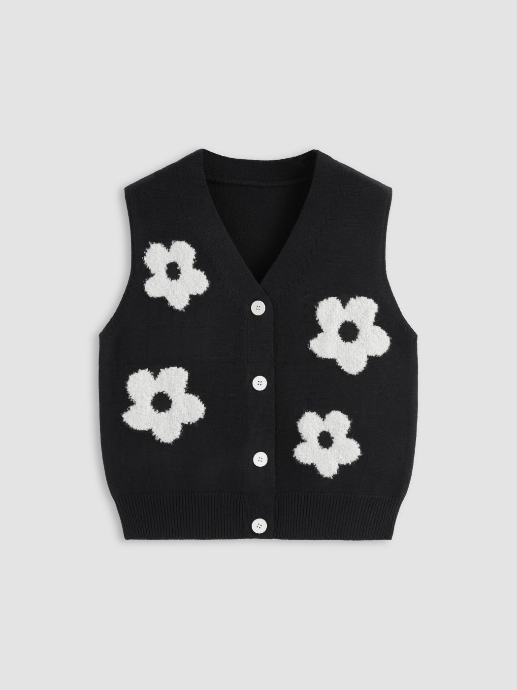 Strick-V-Ausschnitt Blumenmuster Farbblock Oversize Weste