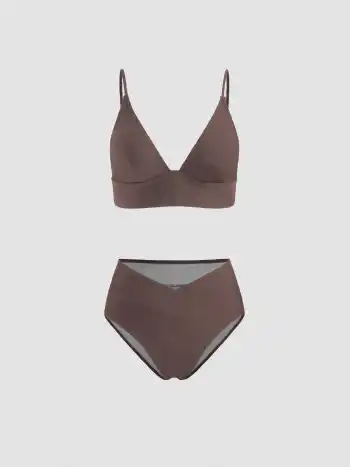 Formgebendes V-Ausschnitt Bikini aus einfarbigem Jersey