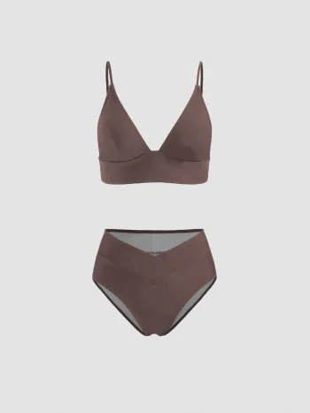 Costume da bagno bikini modellante con scollo a V in jersey solido