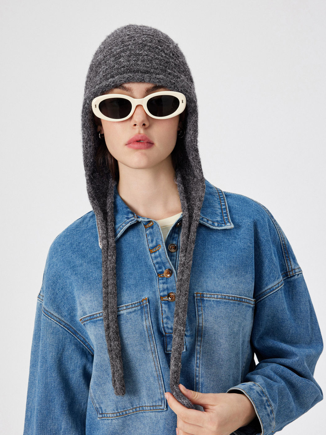 Einfarbige Strick-Balaclava-Kappe