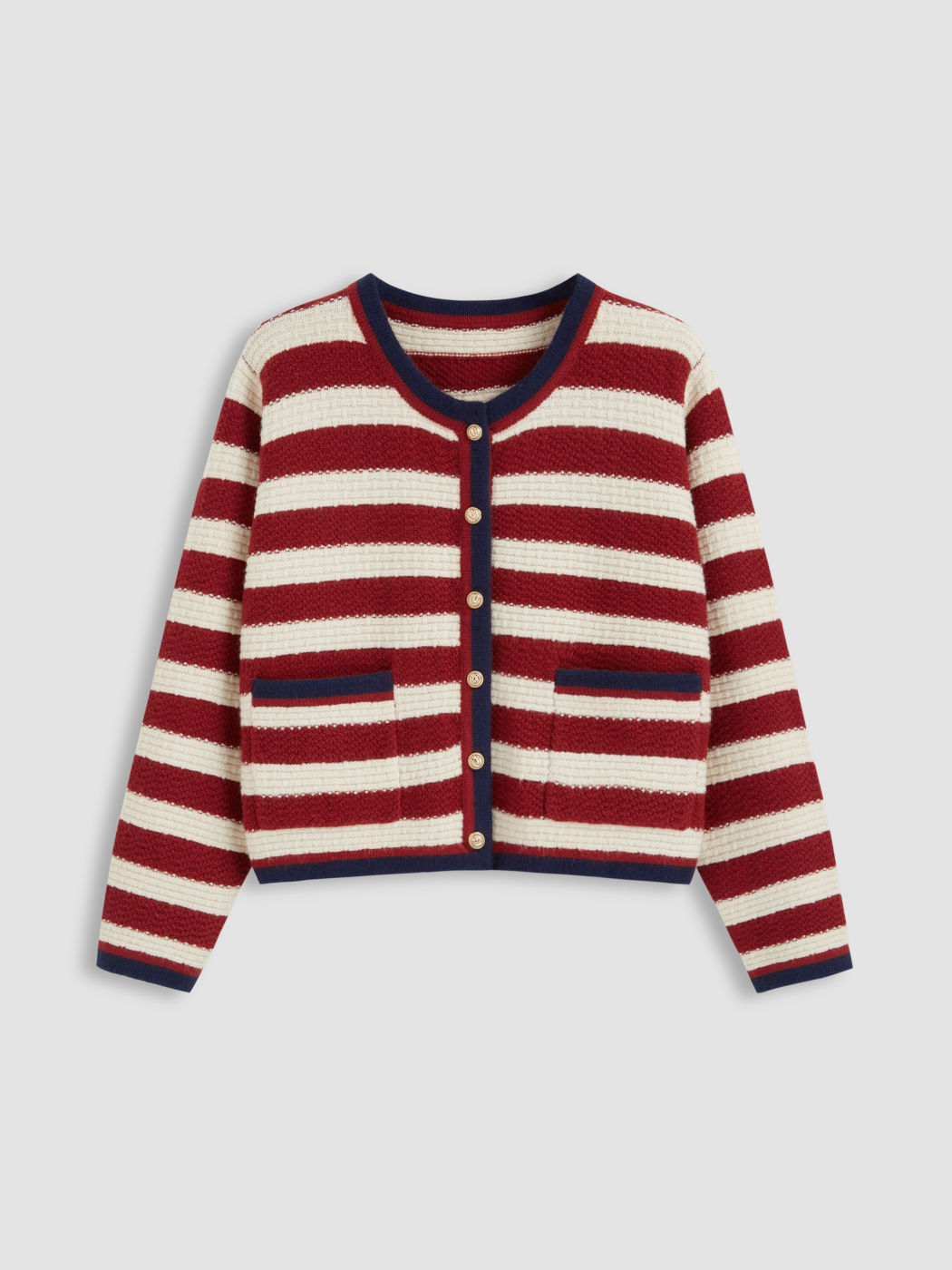 Gestreifter Strick-Cardigan mit Taschen Kurve & Plus