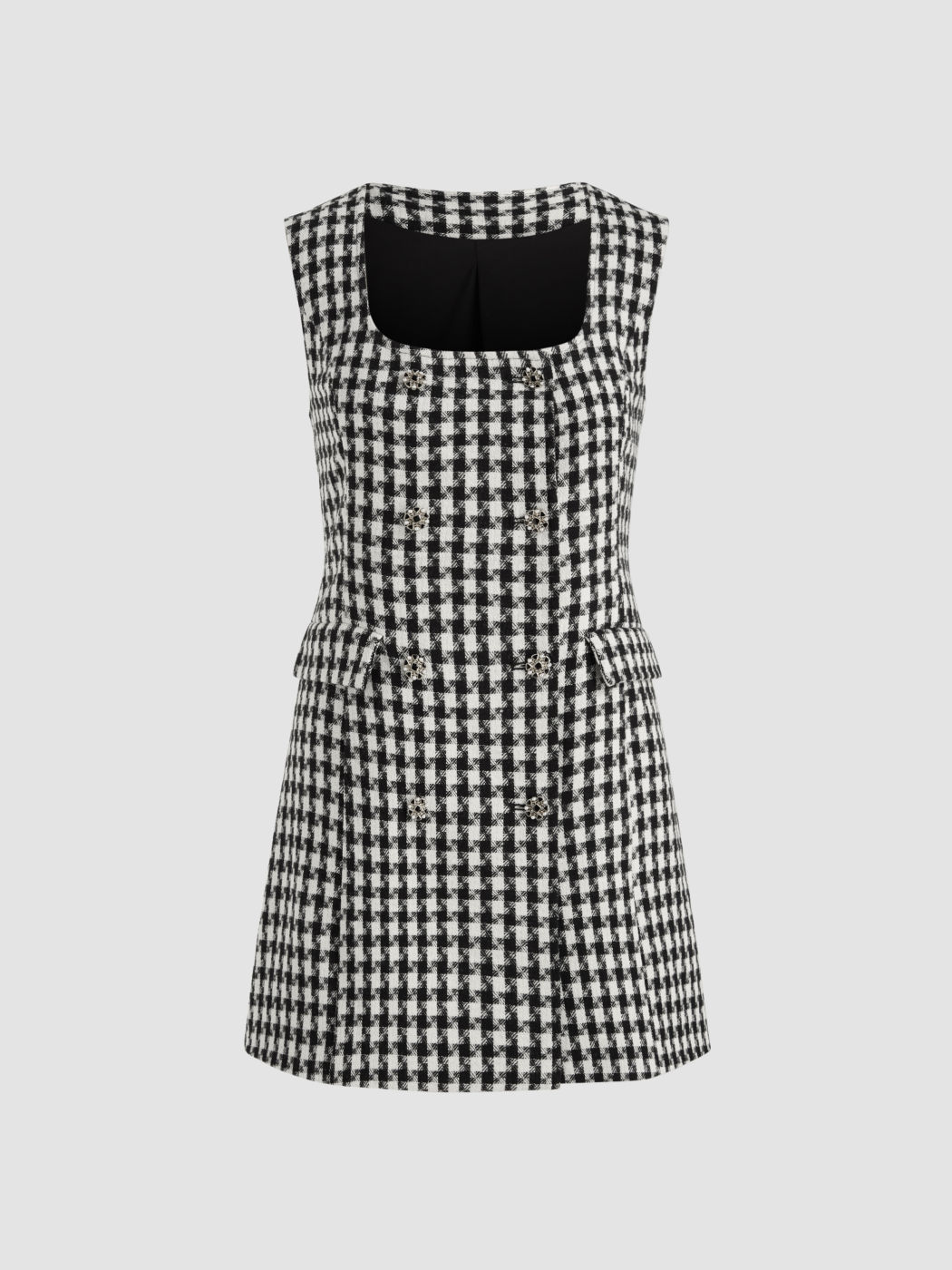 Tweed U-neckline Houndstooth Mini Dress