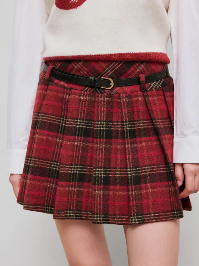 Wool-like fabrics Wool-look Mid Rise Tartan Pleated Mini Skirt