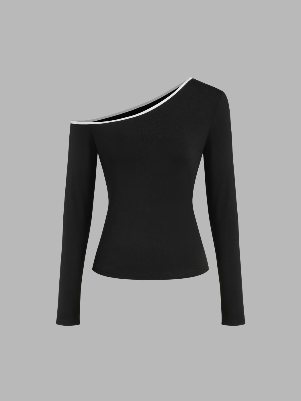 Top con scollo asimmetrico e rilegatura a contrasto