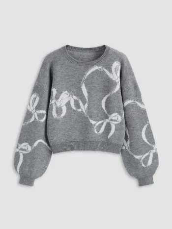 Oversized Strickpullover mit Schleifenmotiv