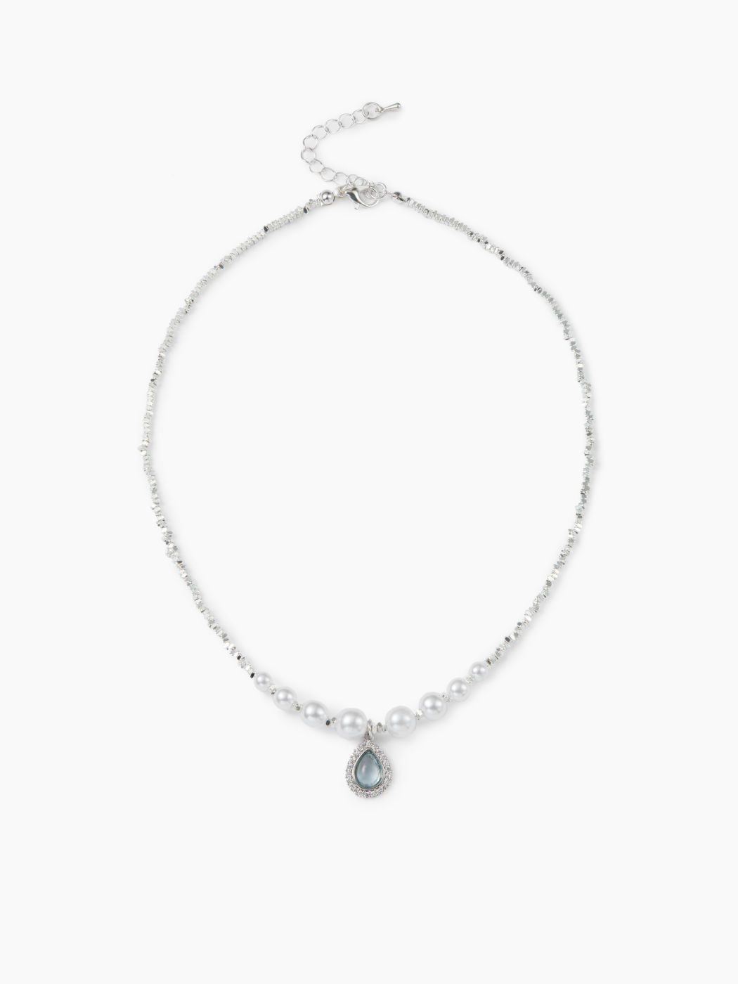 FAUX PEARL RHINESTONE AQUAMARINE PENDANT NECKLACE