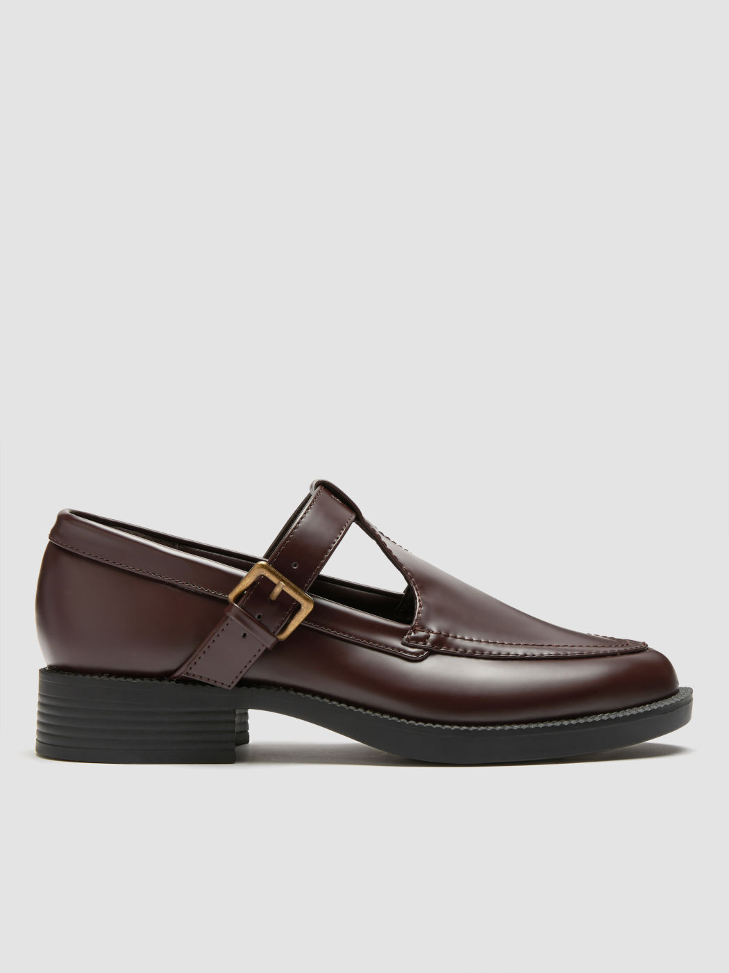 T-Bar Chunky Heel Loafer aus Kunstleder