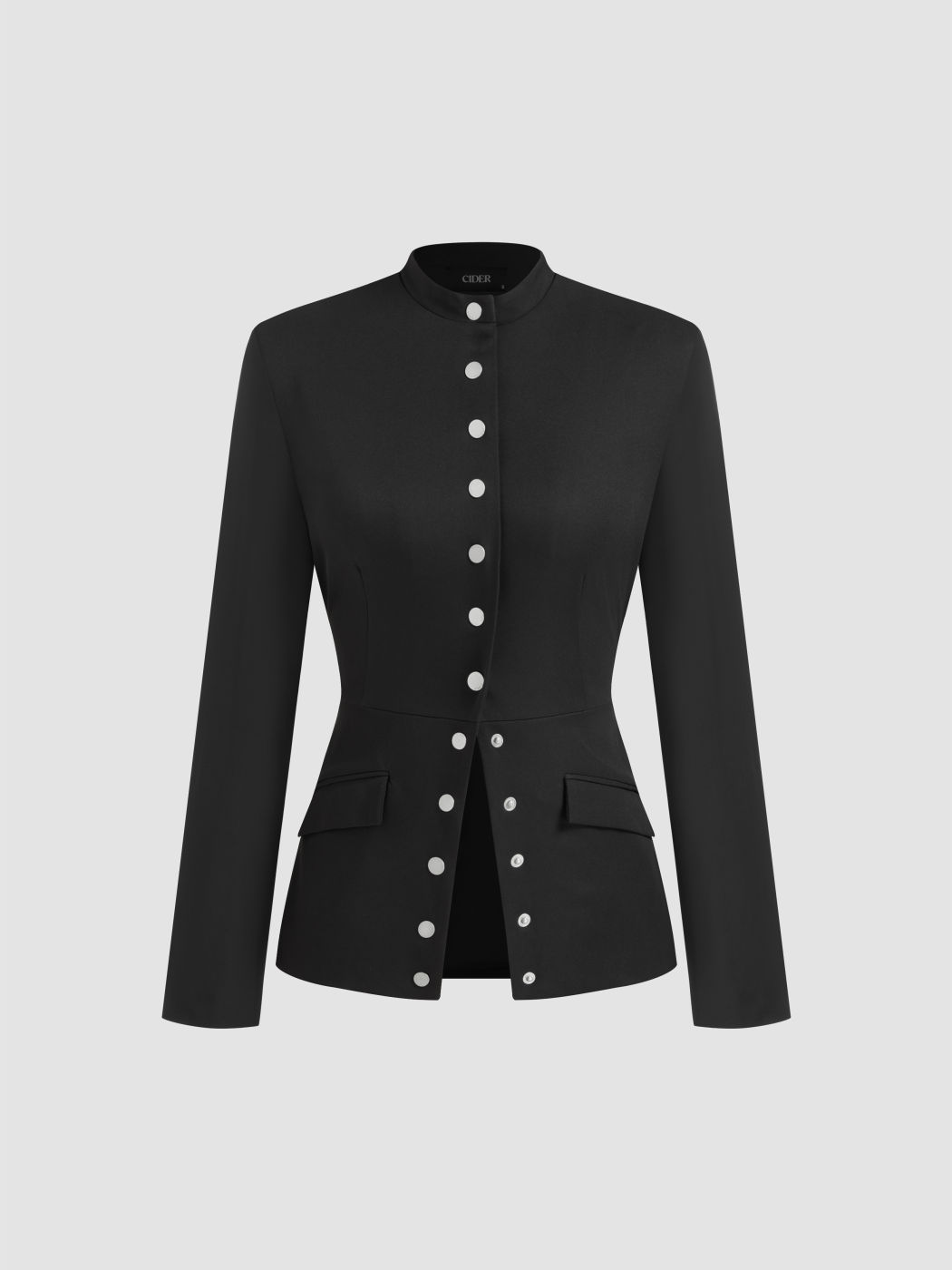 Stand Collar Bowknot Button Up Jacket