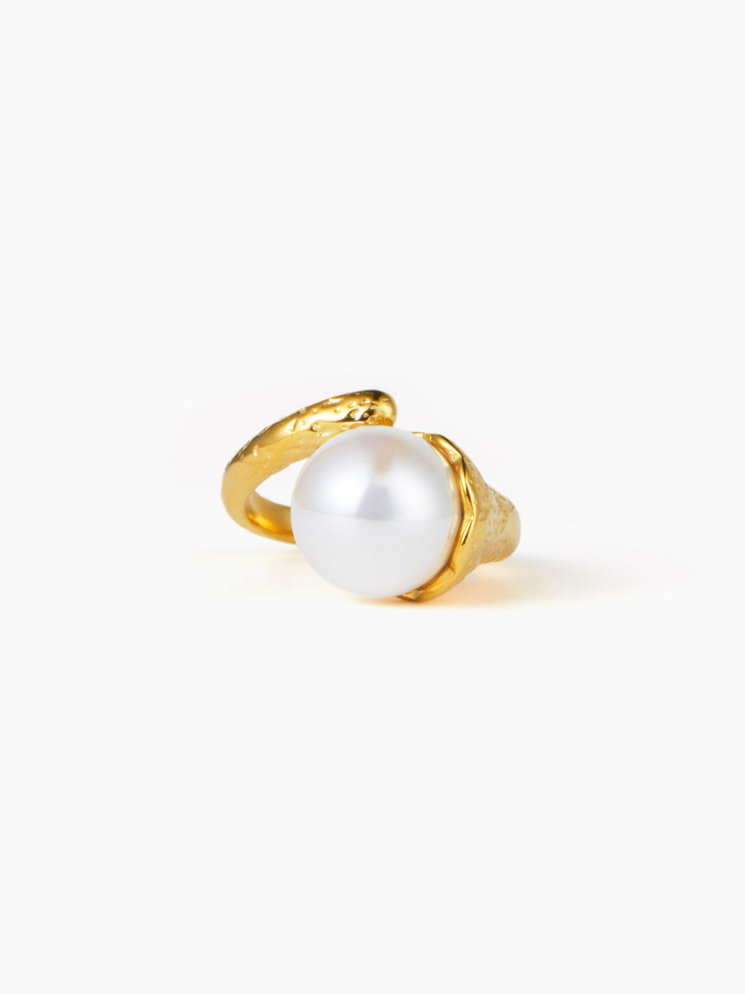 Unregelmäßiger Textur Faux-Perlen 18K Vergoldeter Edelstahlring