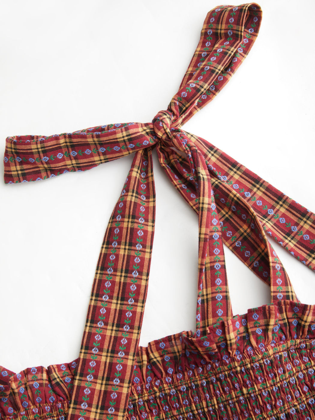 100% Cotton Knotted Floral Tartan Shirred Midi Dress Curve & Plus