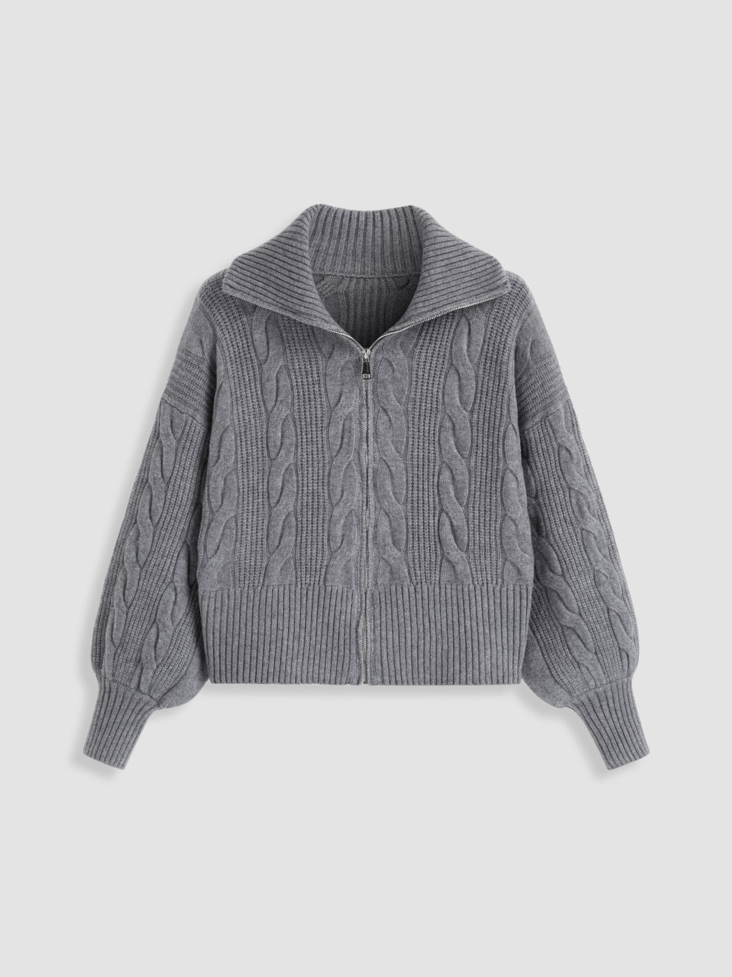 Cable Knit Collar Zipper Oversized Top Curve & Plus