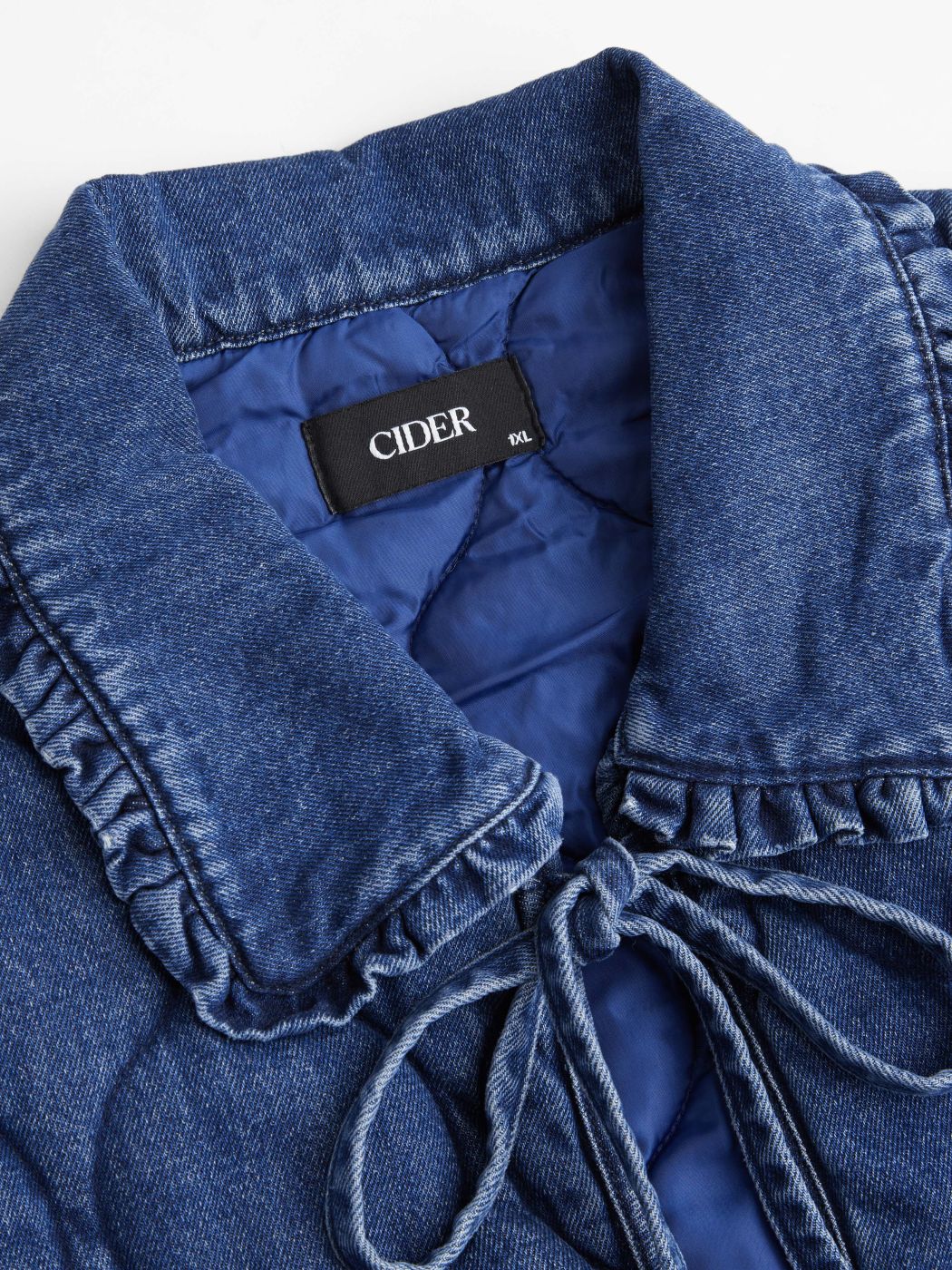 Denim Tie Front Bow Oversized Quilted Jacket Curve & Plus