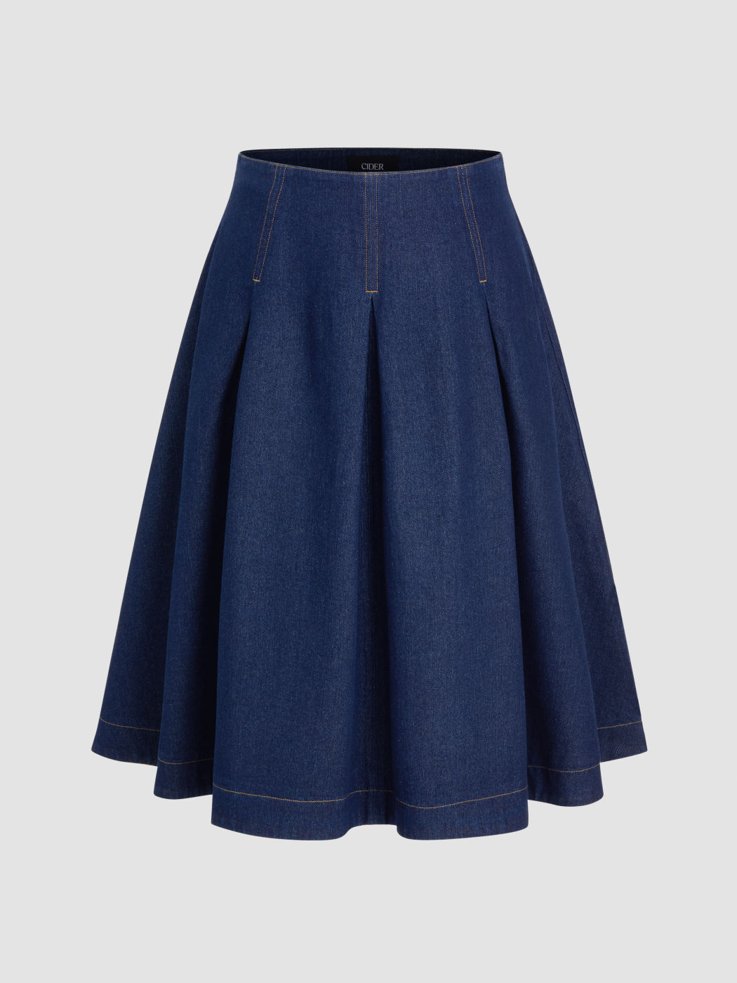 Denim Mid Rise Pleated Maxi Skirt Curve & Plus