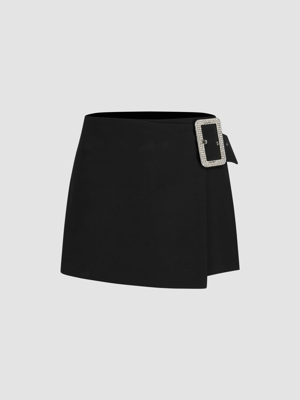 Low Rise Rhinestone Buckle Wrap Skort