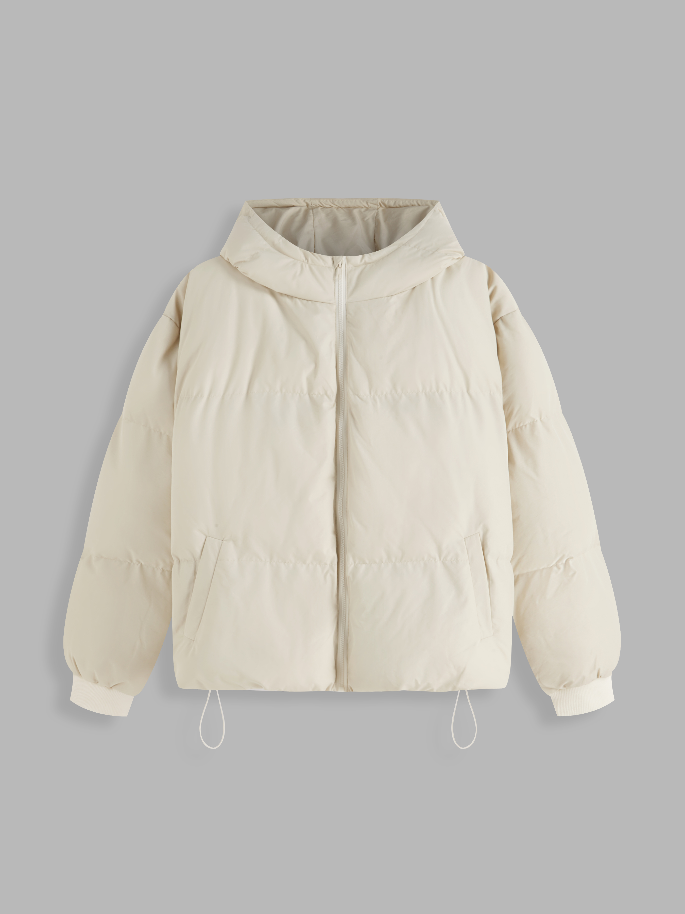 Woven Zip Front Collared Puffer Jacket Curve & Plus For