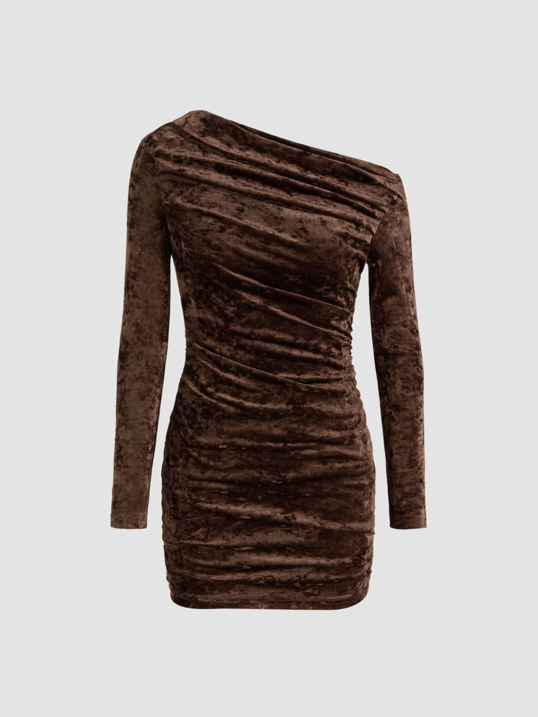 Velvet Asymmetrical Neck Ruched Mini Dress