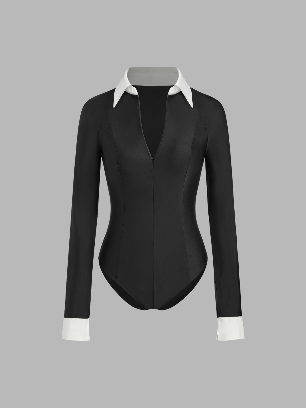 Body con colletto e mezza zip bicolore