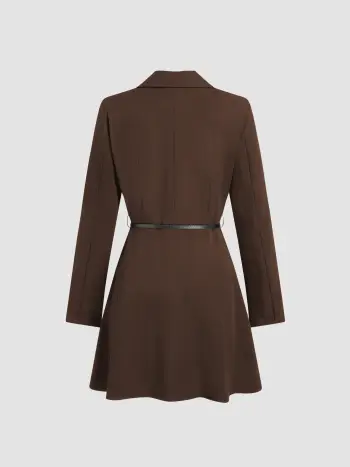 V-Ausschnitt Mini-Blazerkleid mit Kragen und Gürtel