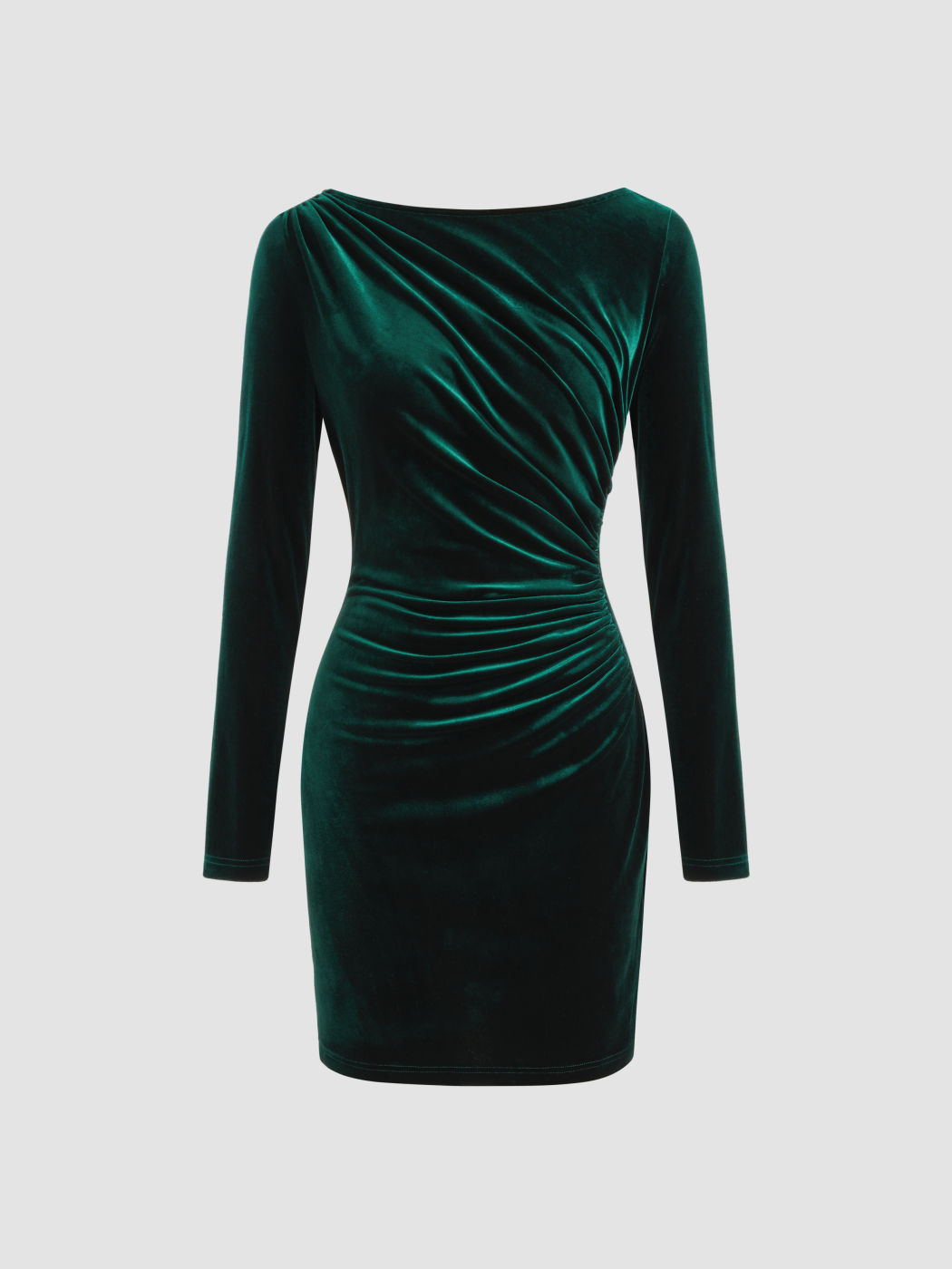 Velvet Boat Neck Ruched Mini Dress