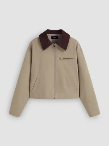 100% Cotton Collar Zip Through Oversized Jacket
