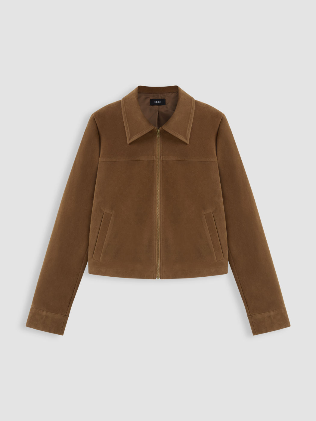 Suede Collar Zip Through Jacket