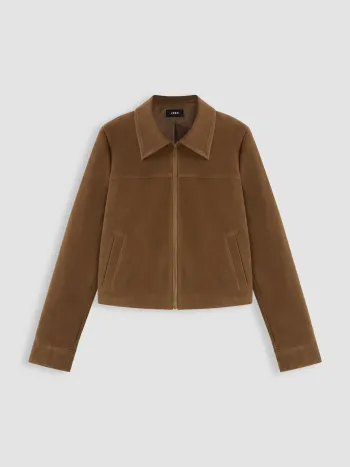 Suede Collar Zip Through Jacket