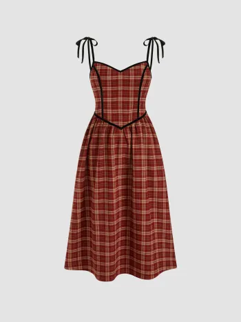 Sweetheart Plaid Geknotetes Maxikleid