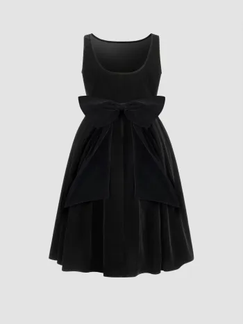 Velvet Boot-Neck Schleifen-Midikleider Kurve & Plus