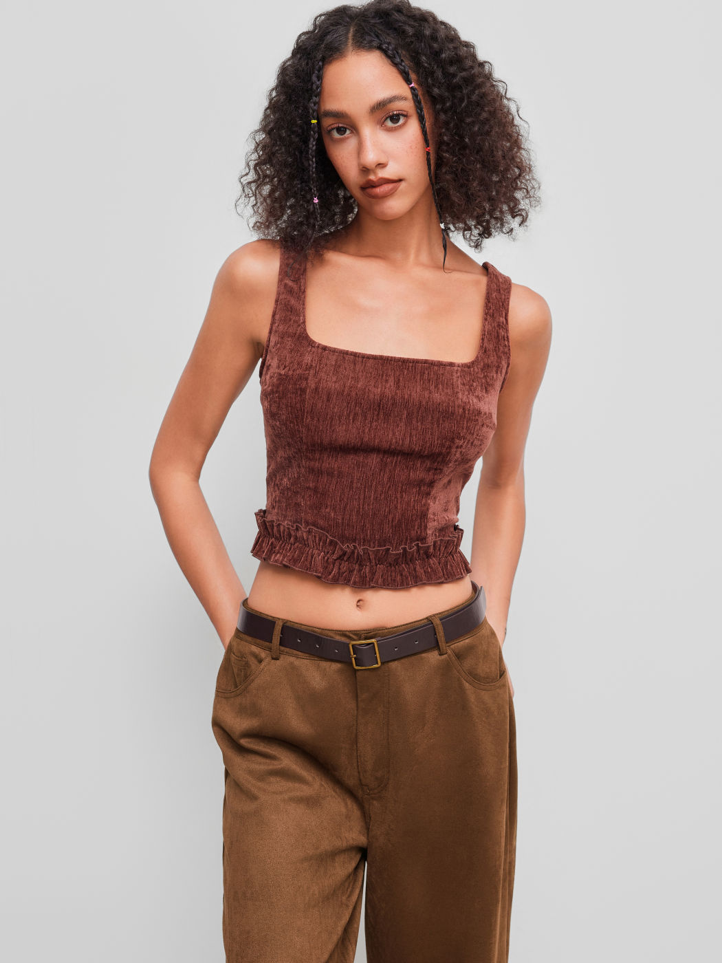 Quadratischer Ausschnitt Tanktop mit Rüschen