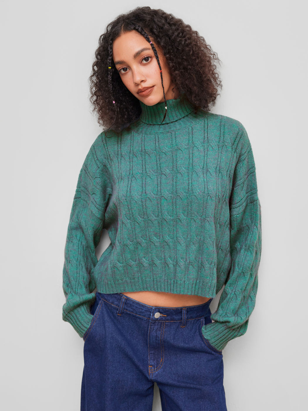 Cable Knit High Neckline Crop Top