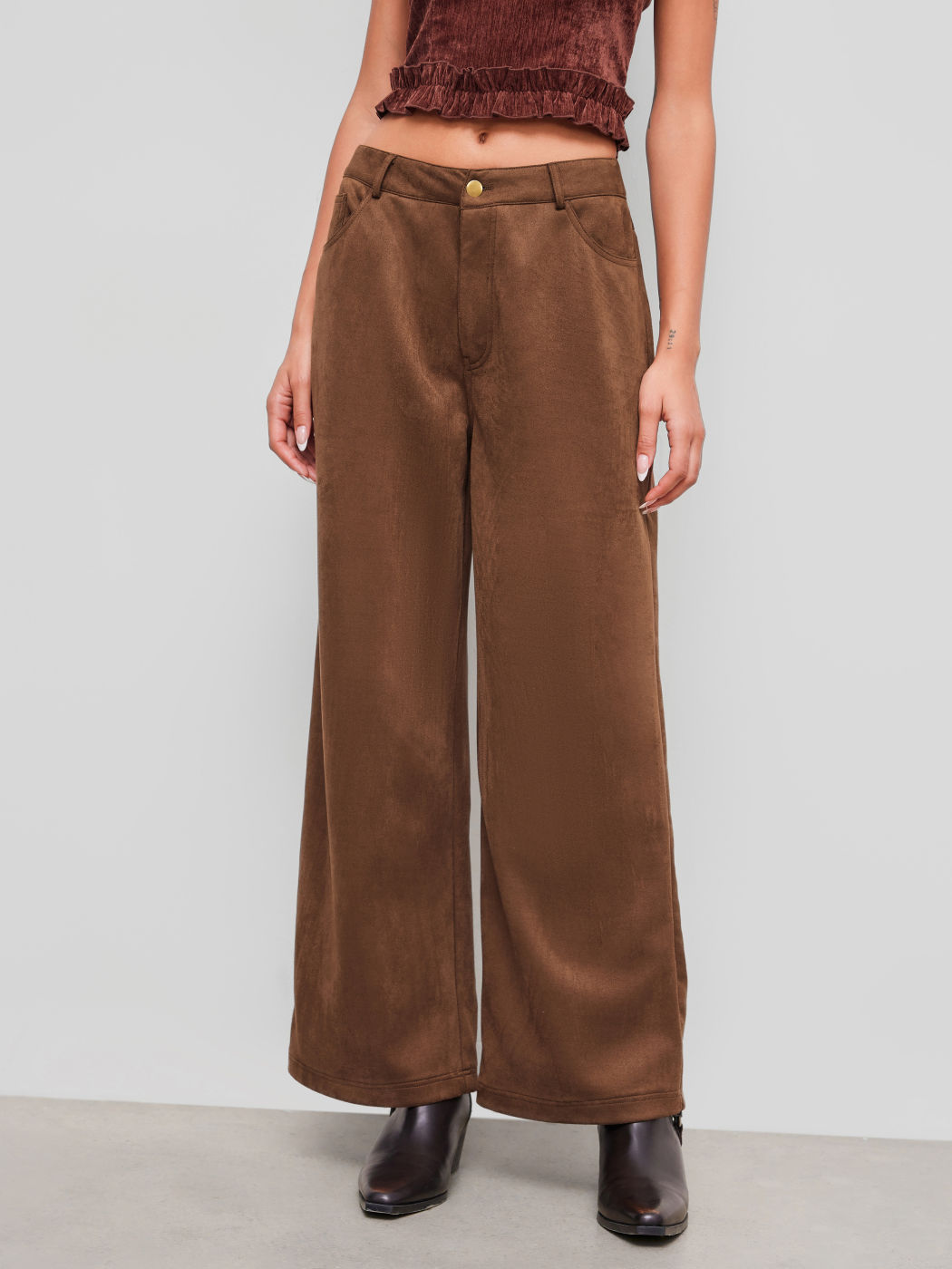 Wildleder Mid Rise Gerade Hosen