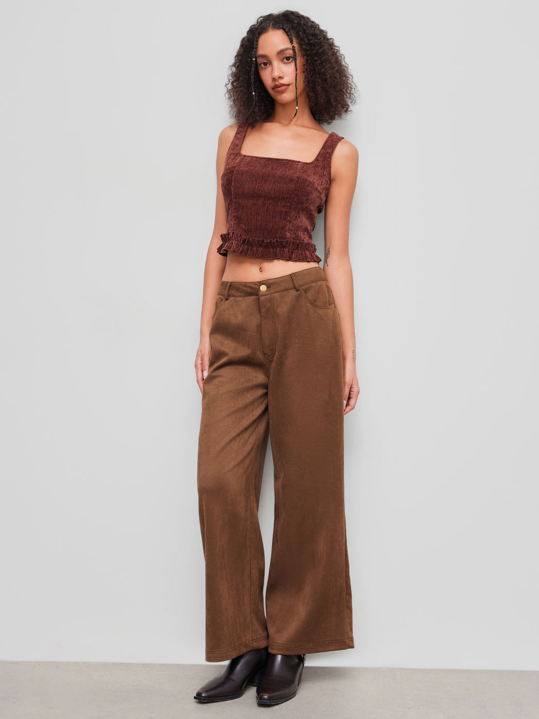 Wildleder Mid Rise Gerade Hosen