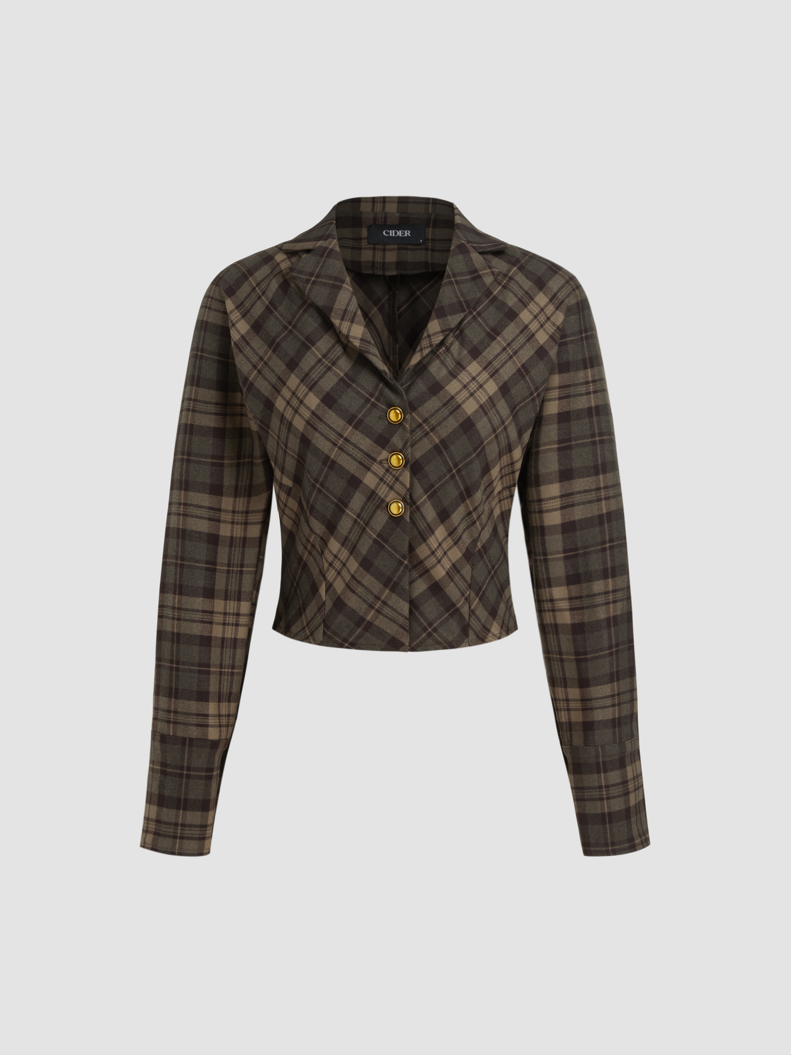 Tweed Tweed Collar Check Crop Blazer For Work