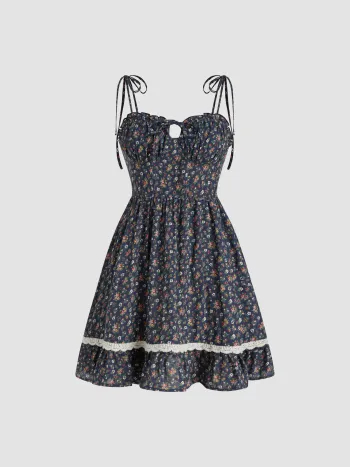 100% Baumwolle Süßherz Blumen-Knoten-Minikleid