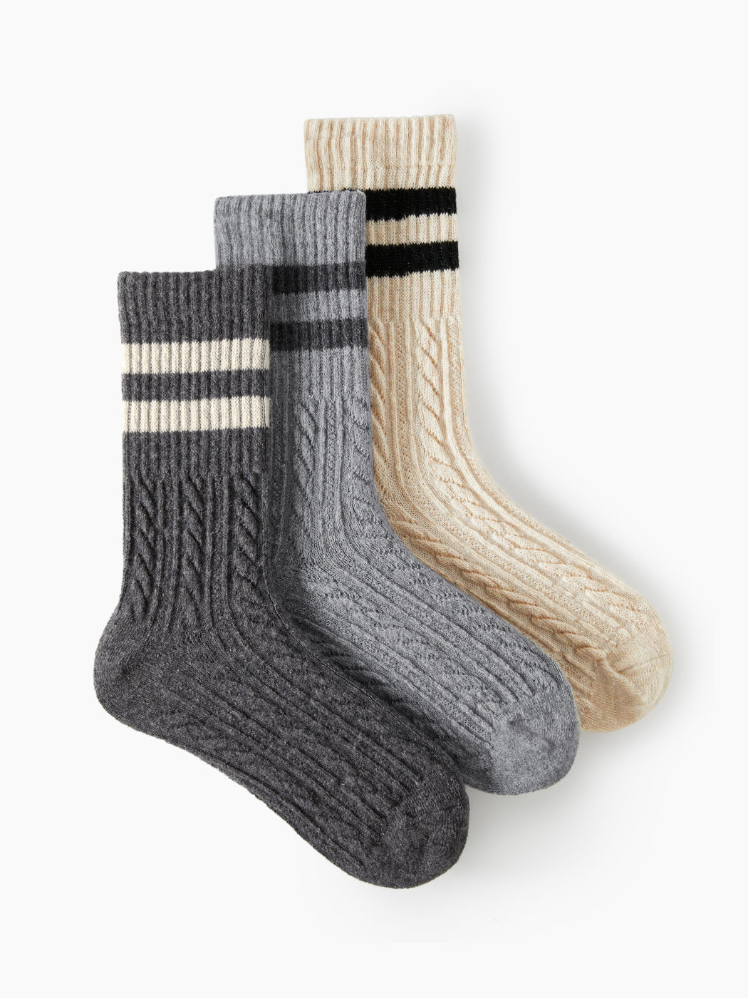 3 Paar Gestreifte Wollmischung Crew Socken